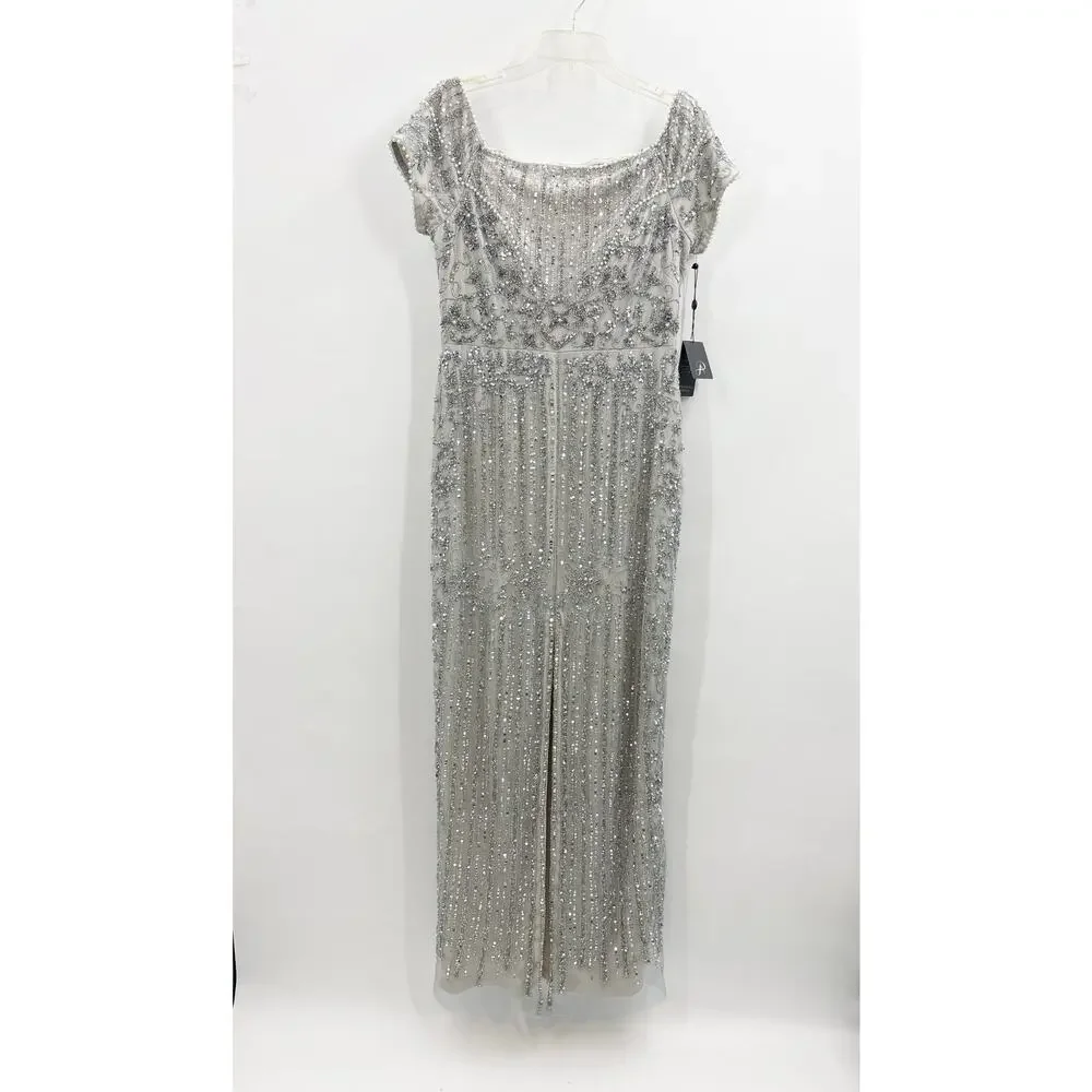 Adrianna Papell Blue Silver Long Formal Gown Dress 12 New Nwt - Picture 2 of 15